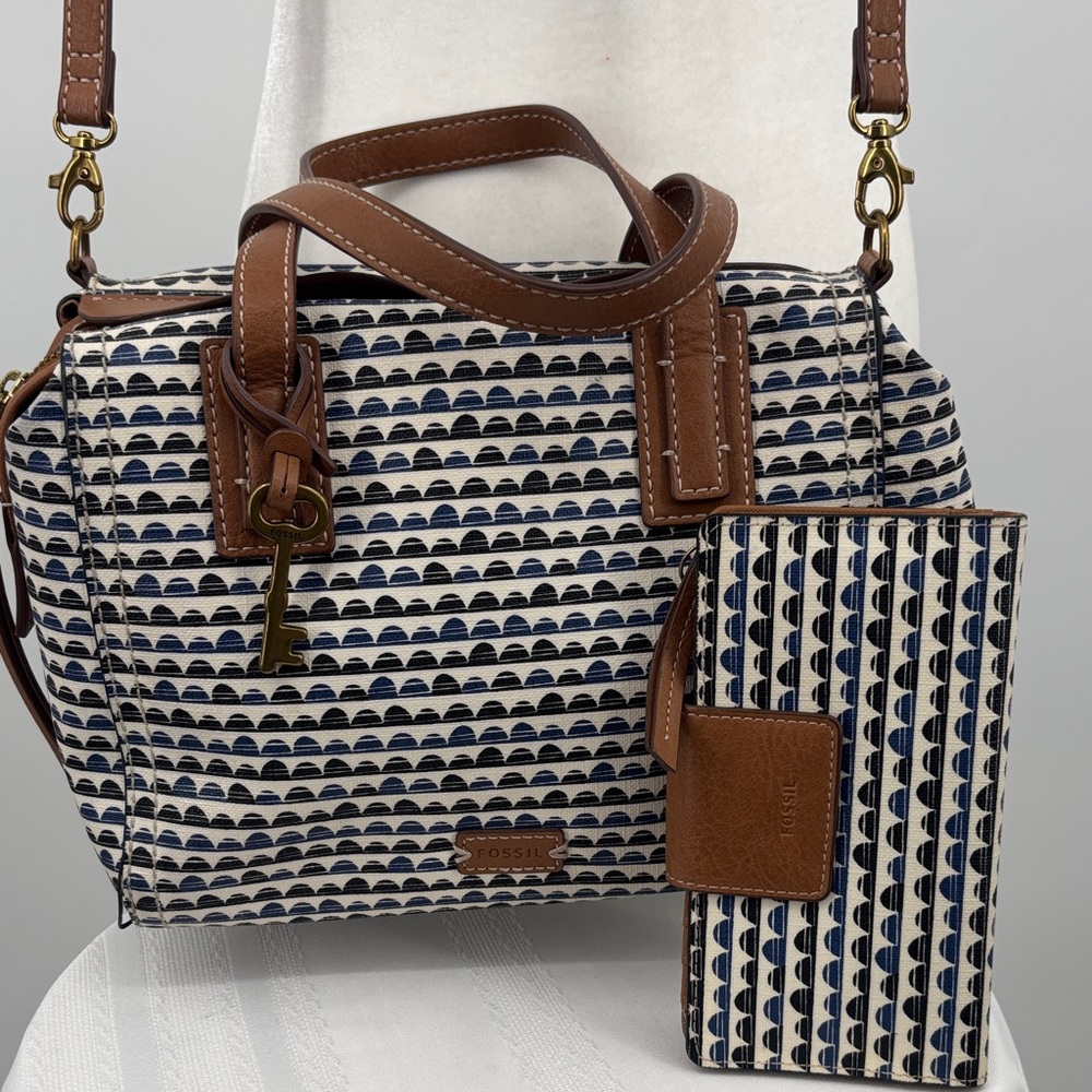 Fossil Emma Satchel Crossbag Handbag With Matching Wallet